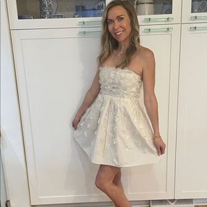 Strapless White Floral Dress